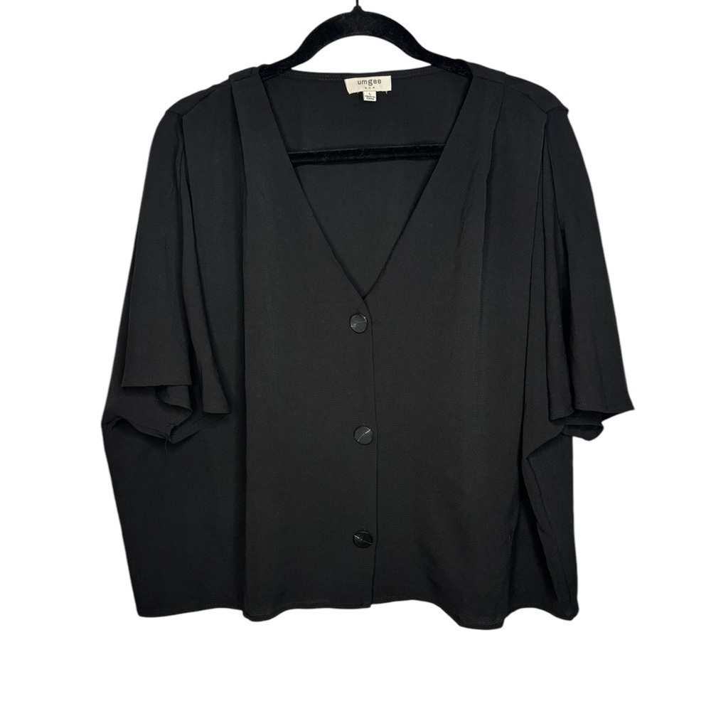 Umgee Oversized Short Sleeve Button Front Boxy Shirt Size Large
